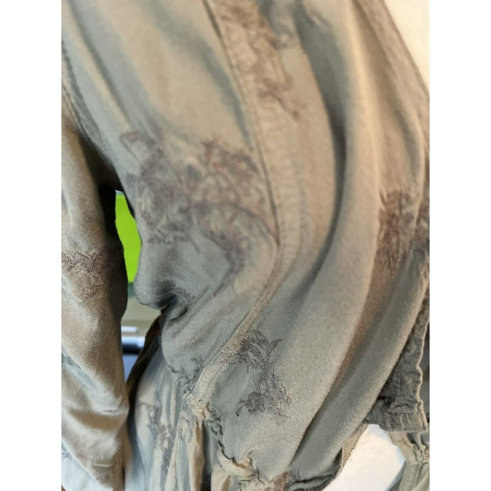 Knox Rose M Olive Green Duster Kimono Draped Boho Embroidered Cinch Waist - Picture 2 of 5